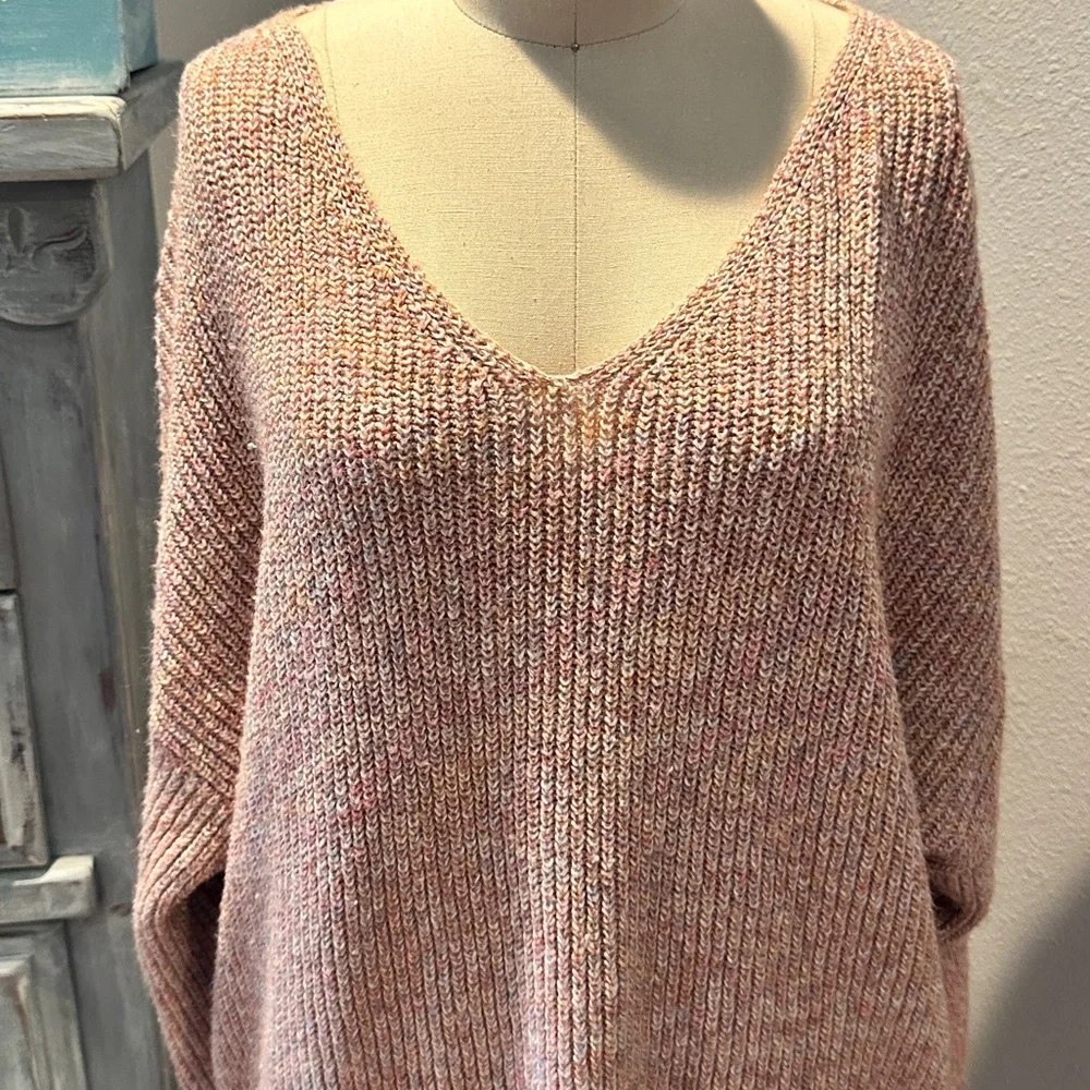 Michael Stars Dom Vneck Pullover Sweater Pink/Red - Picture 4 of 6